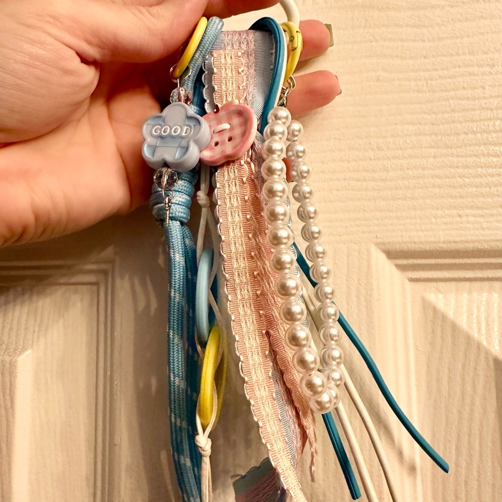 Cute bag charm keychain with wristlet